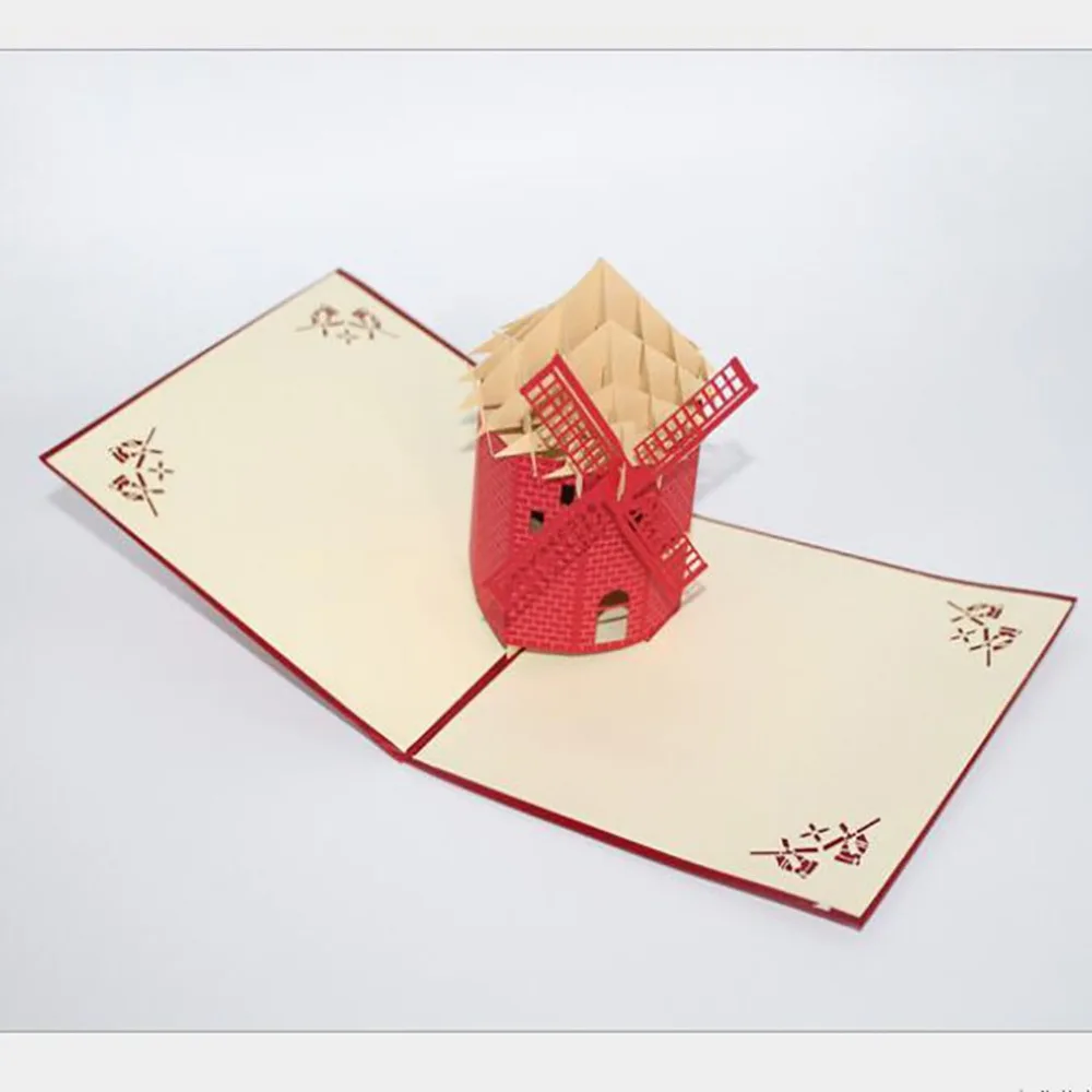 Голландская ветряная мельница 3D всплывающие открытки Подарочная открытка с наклейки на конверте свадебные приглашения Поздравительные открытки юбилейные открытки Wenskaart