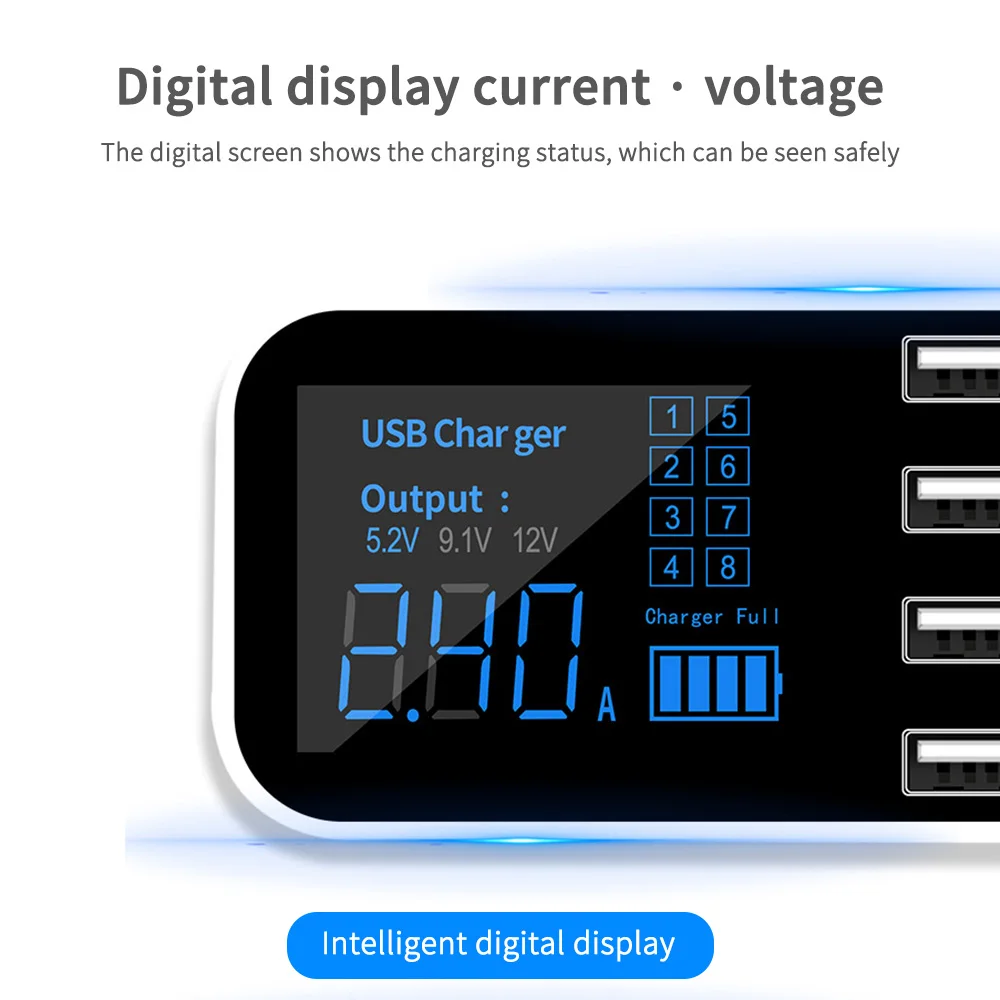 Мульти 8 портов USB быстрое автомобильное зарядное устройство ЖК-дисплей адаптер для Iphone Xiaomi samsung для Ipad умное устройство универсальный автомобиль Быстрая зарядка