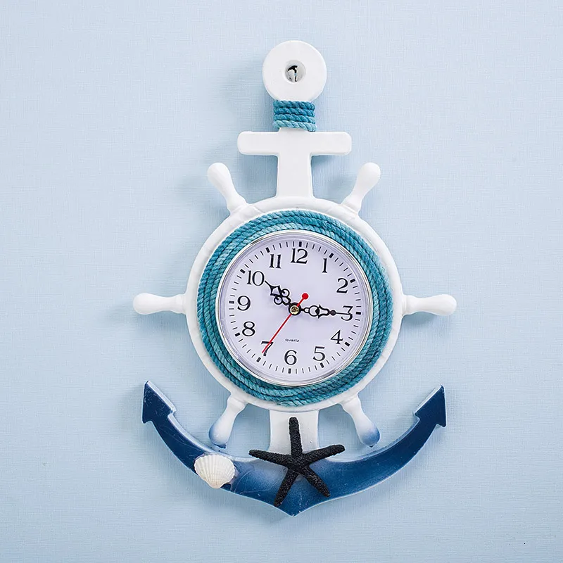 Синий белый руль якорь настенные часы круговой Horloge Diy акриловые морские