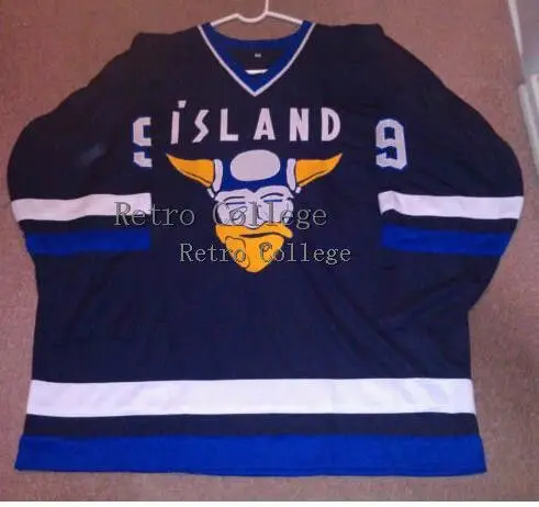 

Mighty Ducks Team Island Gunnar Stahl #9 Iceland Hockey Jersey Embroidery Stitched Customize any number and name Jerseys