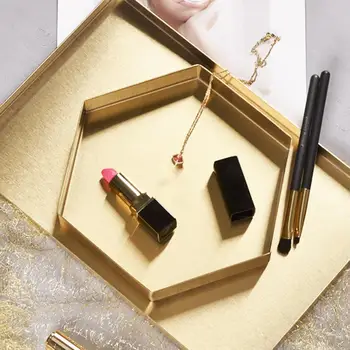 

Nordic Geometric Gold Tray Metal Storage Tray Food Fruit Jewelry Dish Plate Desktop Makeup Organizer Home Party Decoration Trays