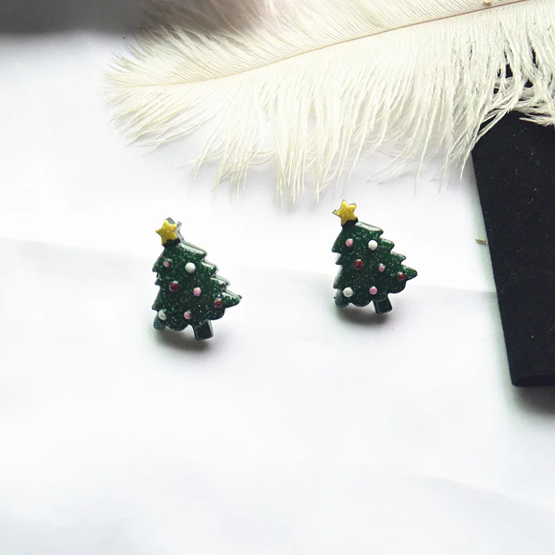 Модные блестящие рождественские серьги, украшения, дерево, Санта-Snwoman, трость с бантиком, олень, носки со снежинками, серьги-гвоздики для девочек