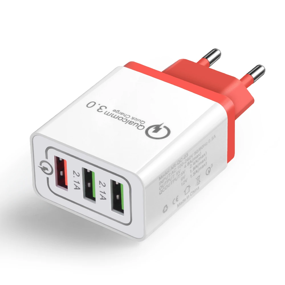 Универсальный 18 Вт USB quick charge 3,0 5V 3A для iPhone X 7 8 EU US Plug, быстрое зарядное устройство для мобильного телефона Samsug s8 s9 huawei - Тип штекера: red