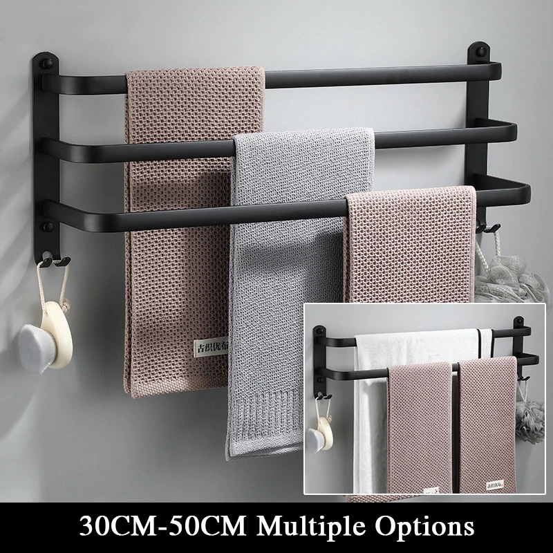 Matte Black Towel Holder Wall Mounted Towel Rack Bathroom Space