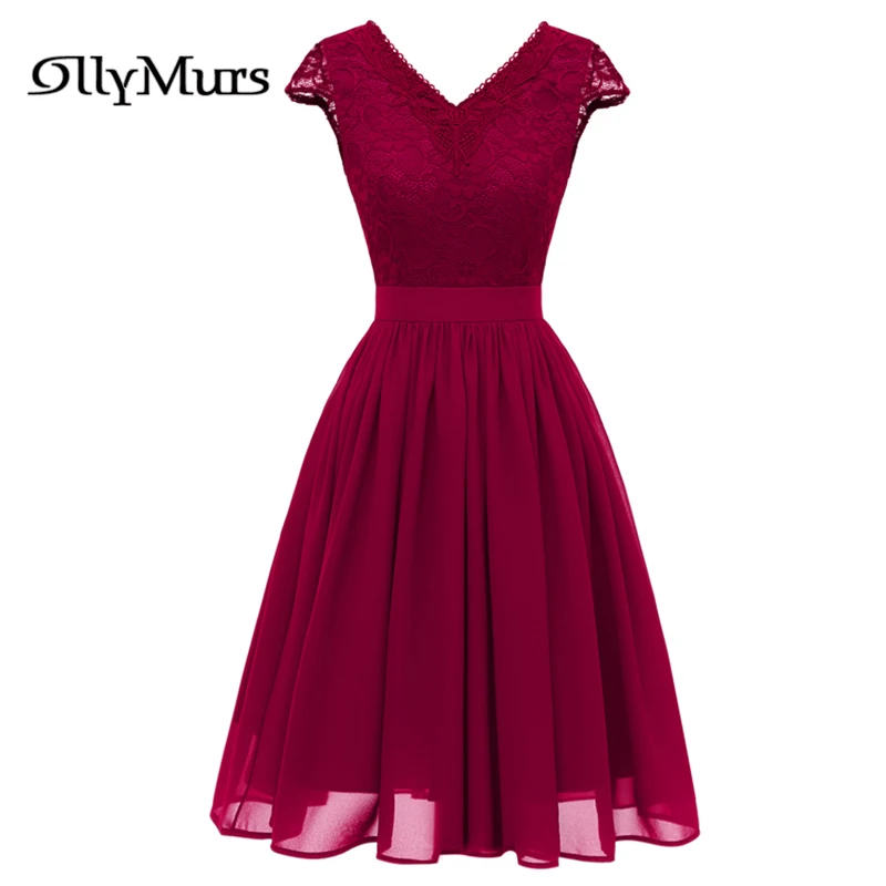

Sexy V-neck Prom Dress LR868 A Line Burgundy Prom Dresses Elegant Sleeveless Tea Length Vestidos De Fiesta Women Party Gowns