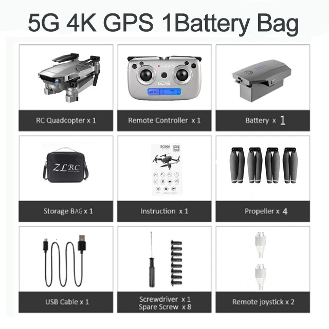 5G 4K GPS 1B BAG ZLRC SG907 gps Дрон с 4K HD двойной камерой Широкий угол анти-встряхивание wifi FPV RC Квадрокоптер складной дроны Профессиональный следи за мной - Цвет: 5G 4K GPS 1B BAG