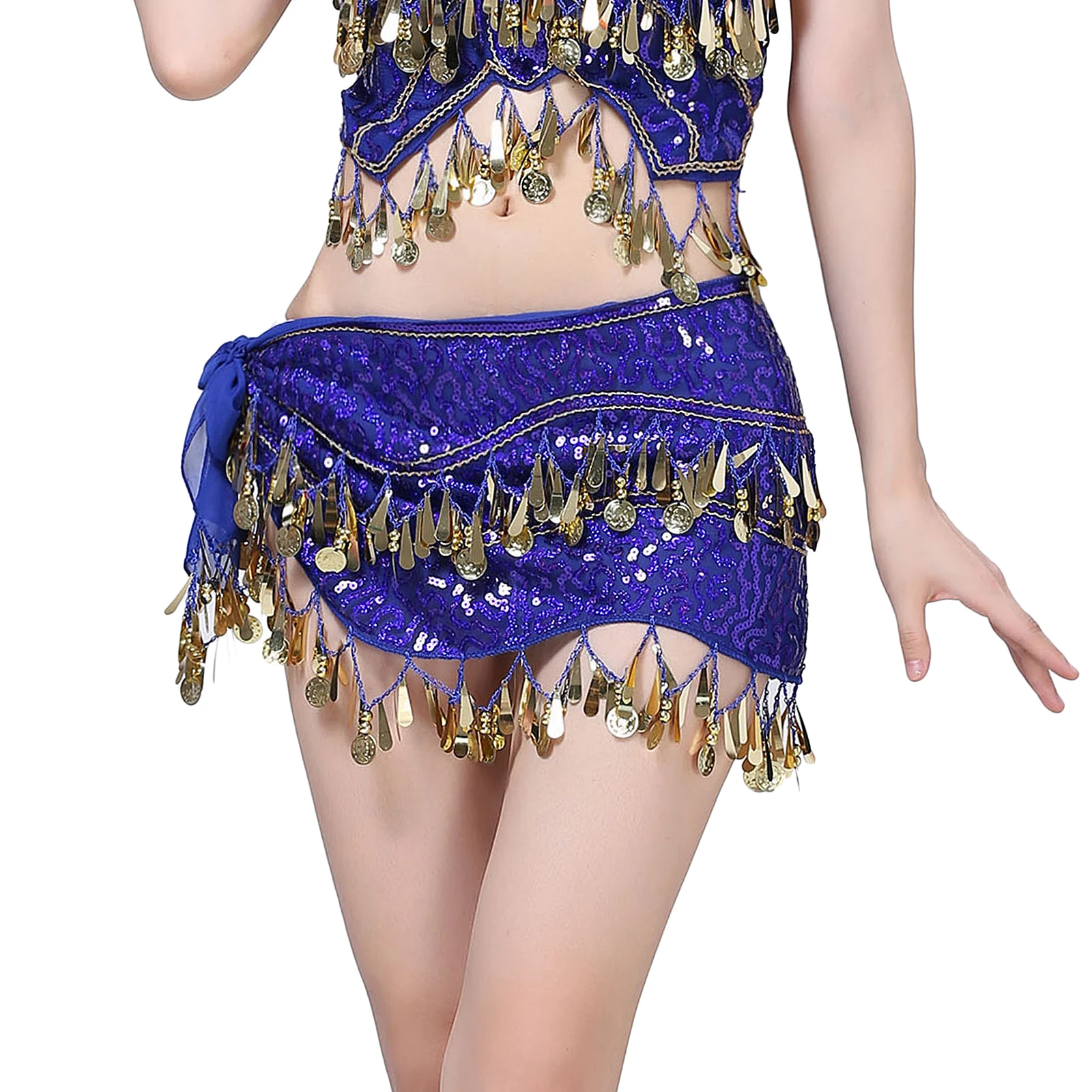 Sequins Belly Dance Hip Scarf Tassels Coins Belt for Nightclub Dance Wrap