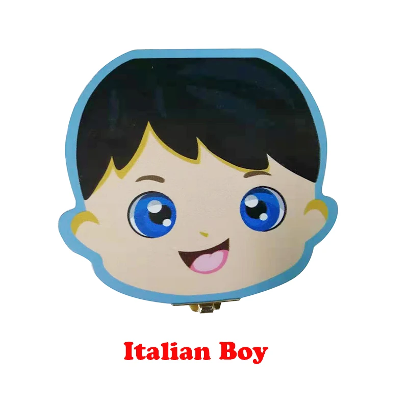 Деревянный Детский ящик для зубов английский/испанский/португальский молочные зубы пуповины органайзер для хранения мальчиков и девочек сувенир чехол подарки для детей - Цвет: Italian Boy