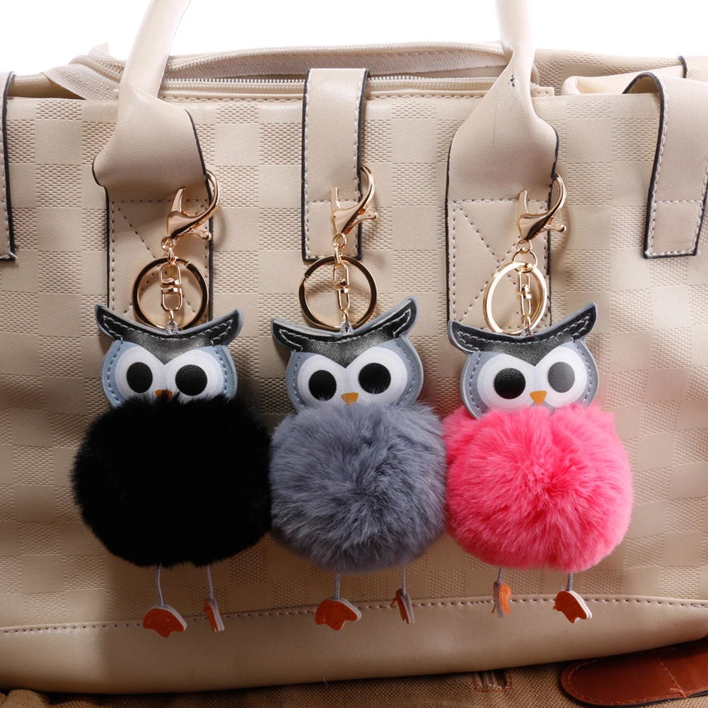 

22 Colors Hot Sale Trinket Fluffy Artificial Rabbit Fur Ball Key Chain Pompons Keychain Women Car Bag Key Ring Jewelry Owl Gift