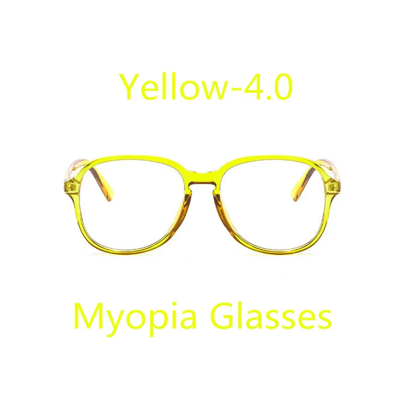 Elbru, негабаритная оправа, очки для близорукости, для женщин и мужчин, ретро, прозрачная оправа, оптическая, для компьютера, близорукие очки с+ 1,0 до+ 6,0 - Цвет оправы: Yellow-4.0
