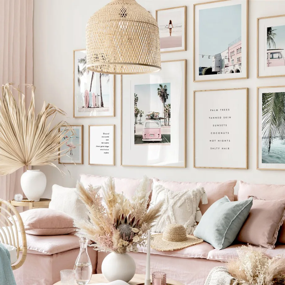 Beach Surf Girl Surfboards Van Palm Leaf Turtle Nordic Poster Wall Art Print Canvas Painting Wall Pictures For Living Room Decor