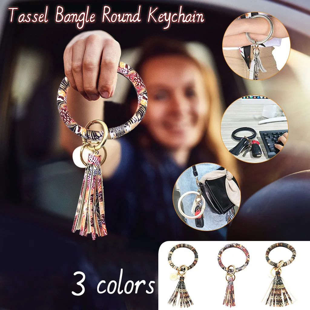 NEW 2020 Women Key Chains Ring Bracelet Tassel Bangle Round Keychain