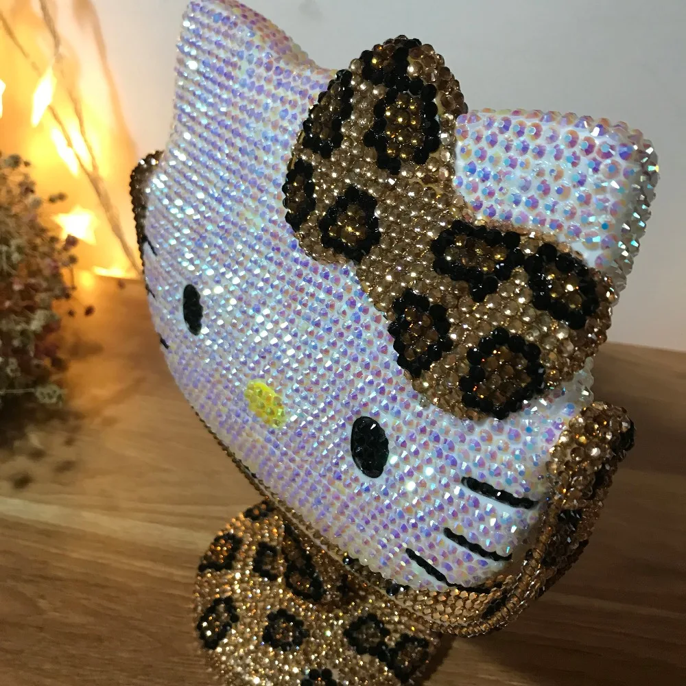 Леопардовое зеркало Стразы ручной работы для макияжа Helloo Kitty портативные