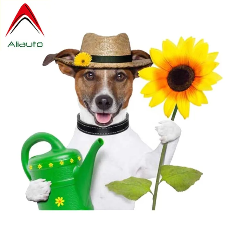 Aliauto Funny Car Sticker A Puppy with Kettle and Sunflower Accessories PVC Decal for Vw Passat B6 Volvo Xc90 16cm*14cm | Автомобили и