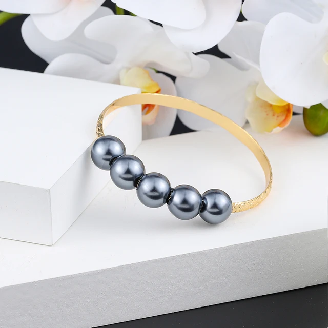 Hawaiian Women's Hand Bangle Bracelets Love Heart Purple Pink Pearl Gold Wedding Charm Bracelet Bangles Jewelry for Women 2021 SL2171GOGR