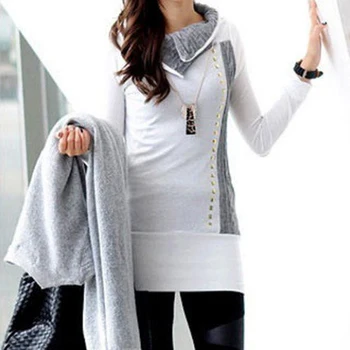 

Women Long Sleeve Sweatshirt Turn Down Collar Pullover Autumn Spring Tops JL