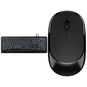 

Deluxe Backlit Keyboard,Large Print Wired USB Keyboard & 2.4G Silent Wireless Mouse for Computer Laptop Mouse