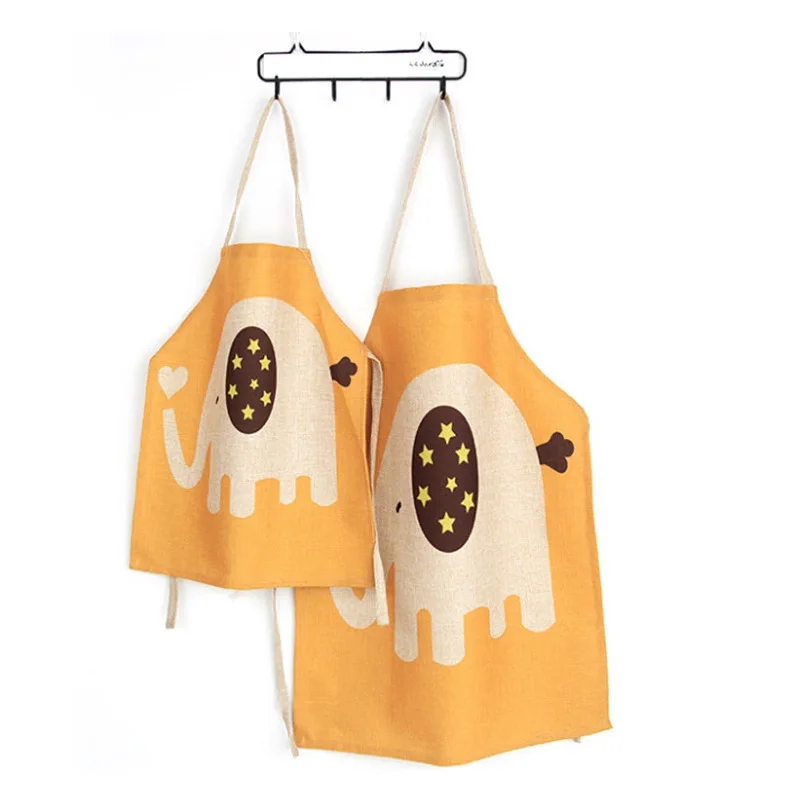 Cartoon Cute Cotton Linen Apron Parent-child Game Antifouling Aprons Kitchen Cooking Baking Protection Kid Adult Women Apron
