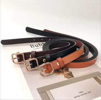 

2020 new men and women square buckle PU belt Korean fashion solid color thin belt with dress decorative belt