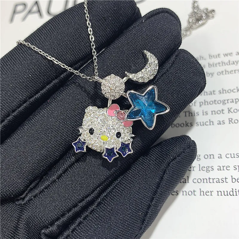 Милое ожерелье swa hello kitty с магнитной пряжкой и изображением кота из мультфильма голубая звезда Луна цепь ключицы съемный кулон ювелирные изделия из кристаллов подарок