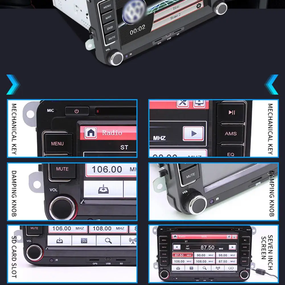 Clearance Adeeing 7Inches 2DIN Car Radio Capacitive Display GPS Car Bluetooth DVD Player MP3 Navigation Integrated Host Camera Optional 16