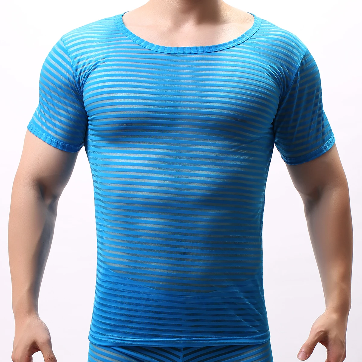 Blue Tops Комплект мужской одежды, прозрачные свободные длинные штаны, брюки, сексуальные мужские трусы, прозрачное Мужское нижнее белье, тонкие топы, пижамы, бесшовные футболки - Цвет: Blue Tops