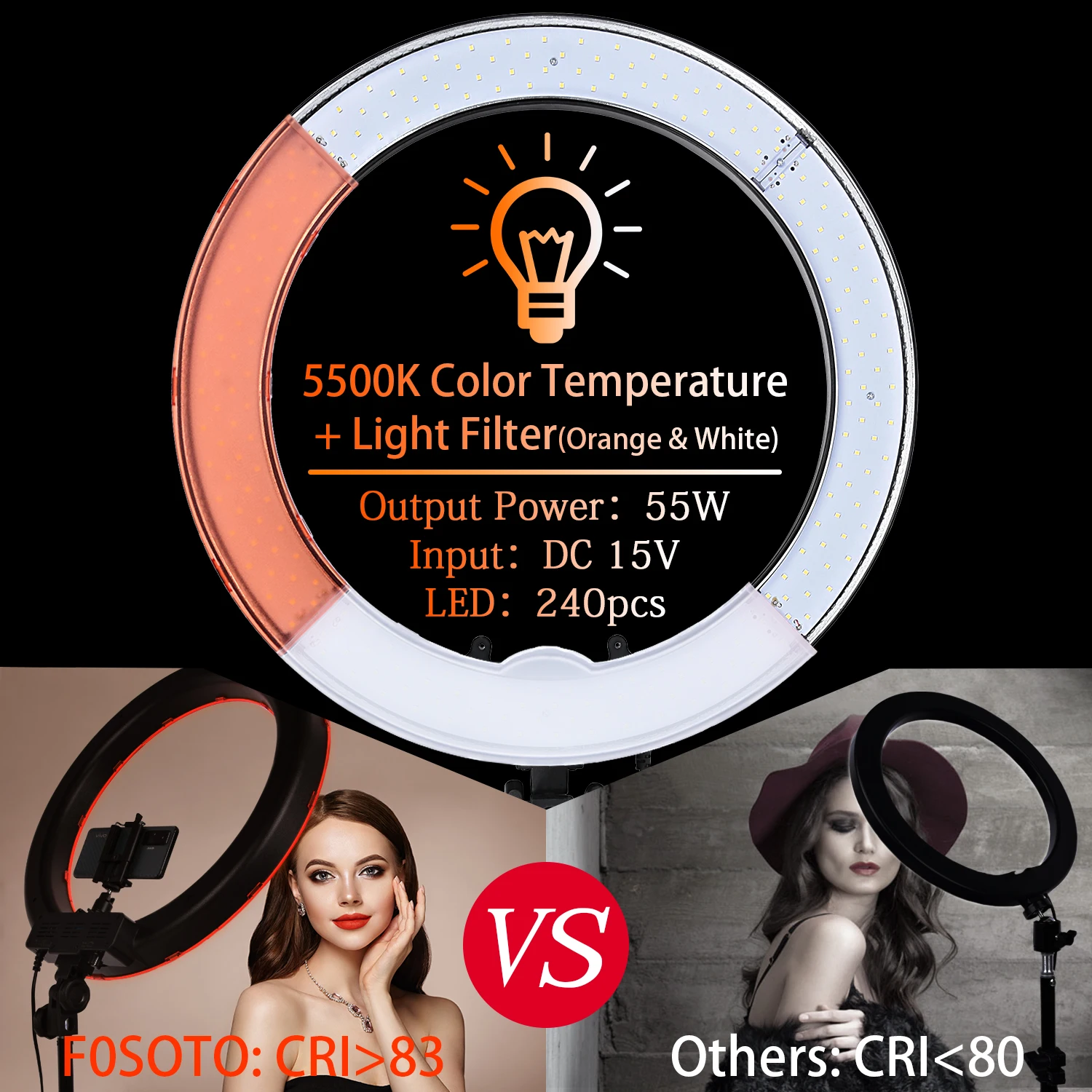 FOSOTO RL-18 Led Ring Light Photography Lamp 18 Inch Ring Lamp 55W Ringlight With Tripod Stand For Camera Phone Makeup Youtube