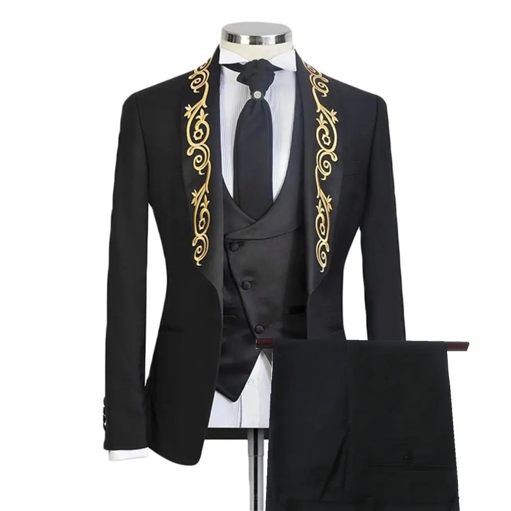 Latest Coat Pant Designs Party Men Suits Formal Groom Gold