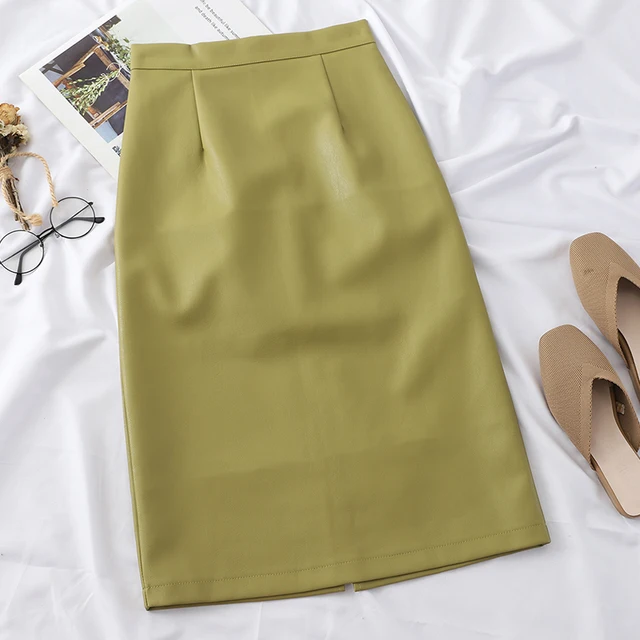 HELIAR PU Leather Solid Silt Skirts Women High Waist Straight Midi Skirts Highstreet Skirts 2019 Fall Midi Skirts Women 8