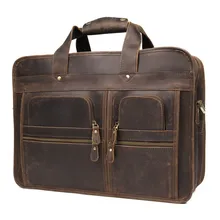  Nesitu Large Brown Black Genuine Crazy Horse Leather 17'' Laptop Men's Briefcase Business Travel Messenger Bag Portfolio M7387 