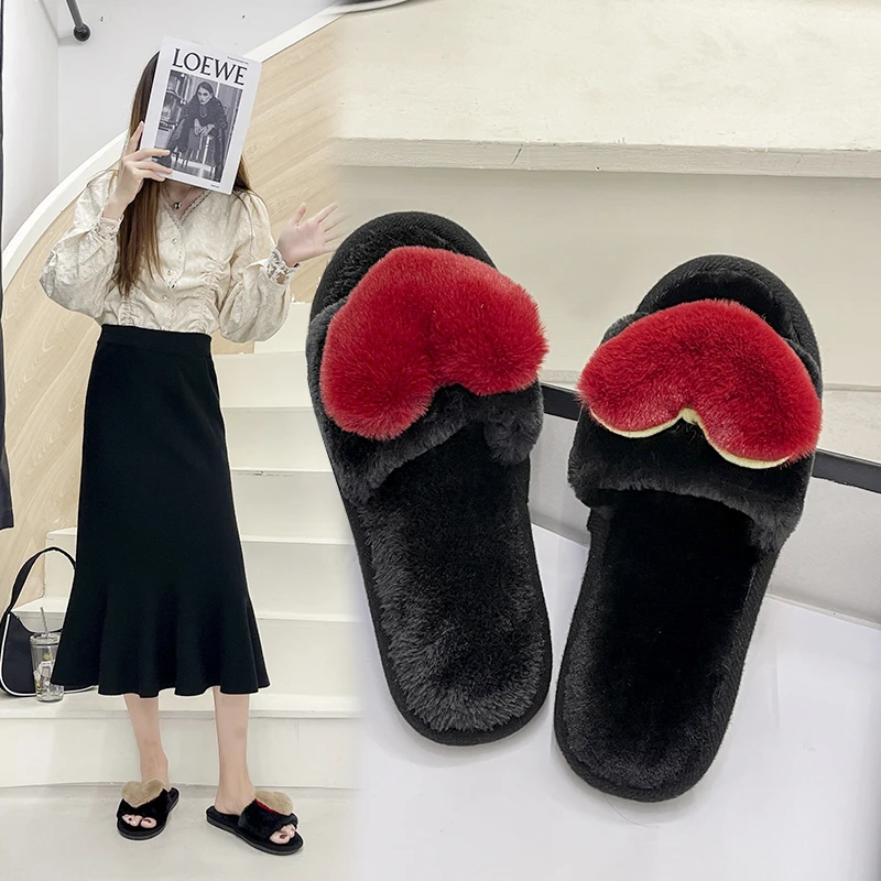 

Winter Women's Slippers Thick-bottomed Fur Furry Slipper For Home Soft Platform Shoes Lady Indoor Slippers House Cotton Slippers