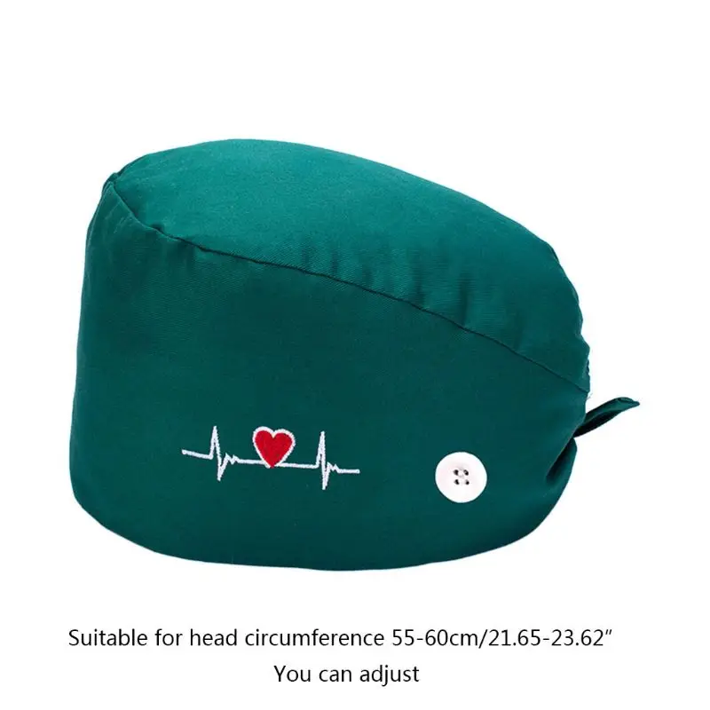 37 Colors Unisex Adjustable Working Scrub Cap with Protect Ears Button Electrocardiogram Embroidery Floral Print