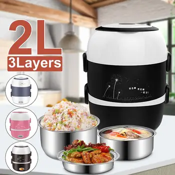 

Mini Portable Electric Rice Cooker Stainless Steel3 Layers Steamer Portable Meal Thermal Heating Lunch Box Food Container Warmer