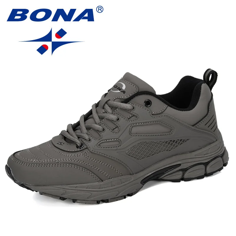 BONA/Новинка года; дизайнерская популярная спортивная уличная спортивная обувь; прогулочная обувь; мужские кожаные кроссовки для бега; Sapatos; кроссовки для бега - Цвет: Medium grey black