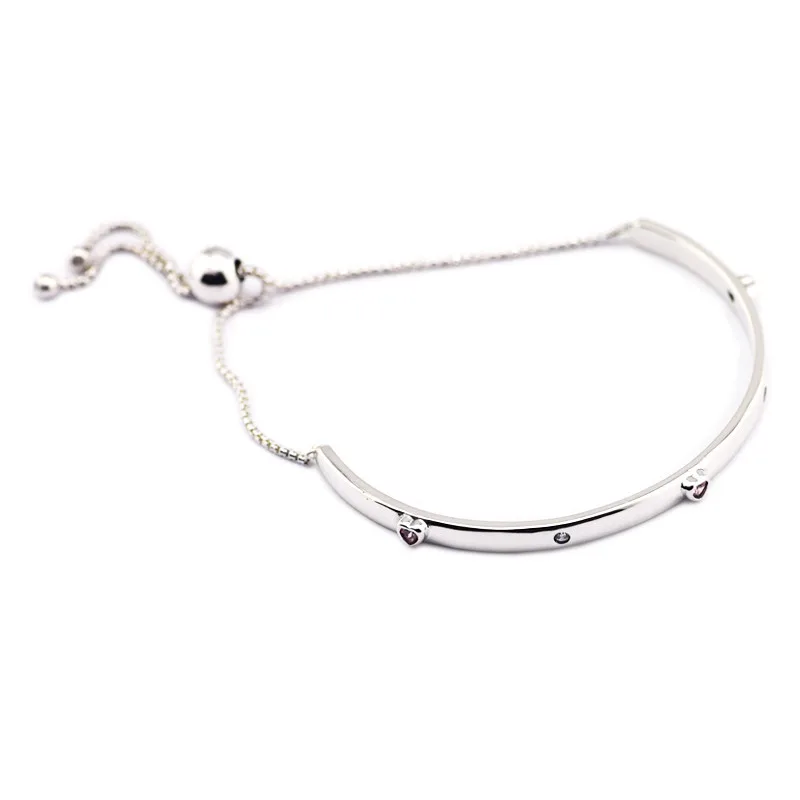 Explosion of Love Bracelets & Bangles Fancy Pink Heart Stone Clear CZ Crystal Charms for Women Silver 925 Jewelry | Украшения и