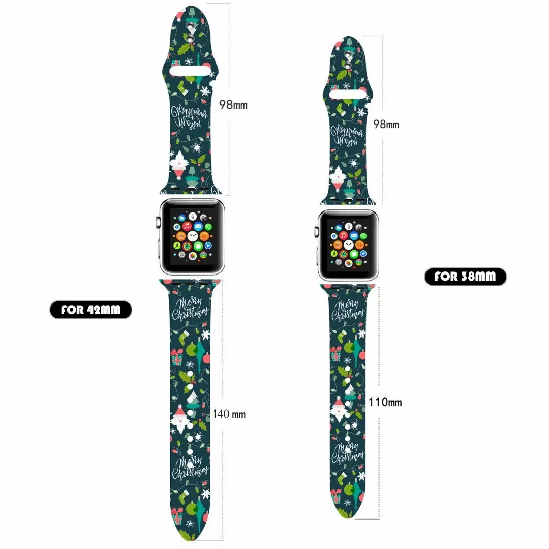 Новейший силиконовый ремешок с рождественским узором для iWatch 5 4 3 2 1 Apple Watch Band 44 мм 42 мм 40 мм 38 мм браслет на запястье ремень
