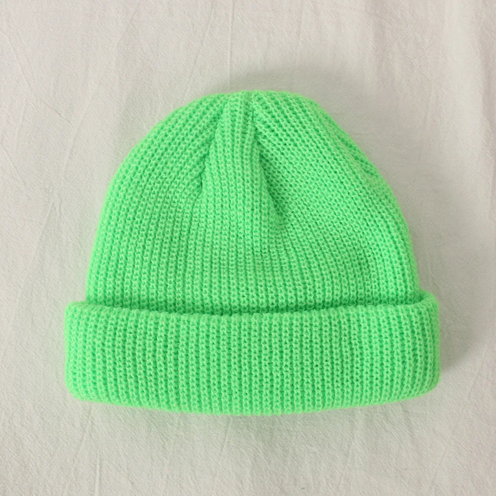 Зимняя вязаная Кепка унисекс в рубчик с манжетами, уличная одноцветная шапка с черепом, Ретро стиль, лыжная шапка, мешковатая шапка Z65 - Цвет: Green