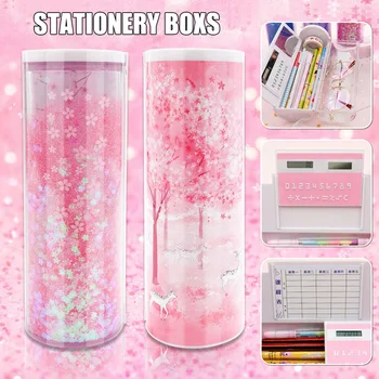 

Stationery Box Quicksand Translucent Multifunctional Case Cylindrical Pen School Pen Holder SP99