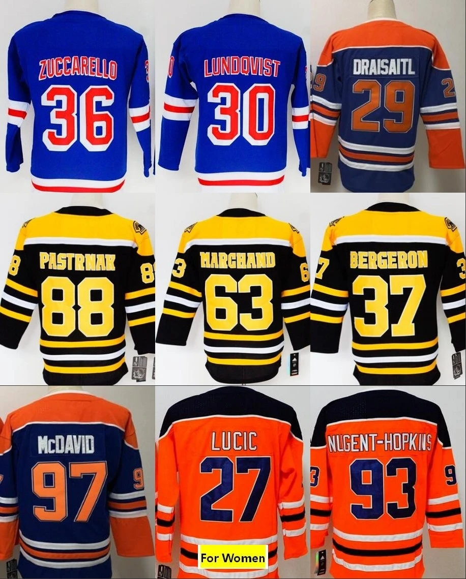 Все сшитые женские футболки Connor McDavid Leon Draisaitl LUCIC NUGENT-HOPKIN Henrik Lundqvist Mats zucarello Patrice Bergeron