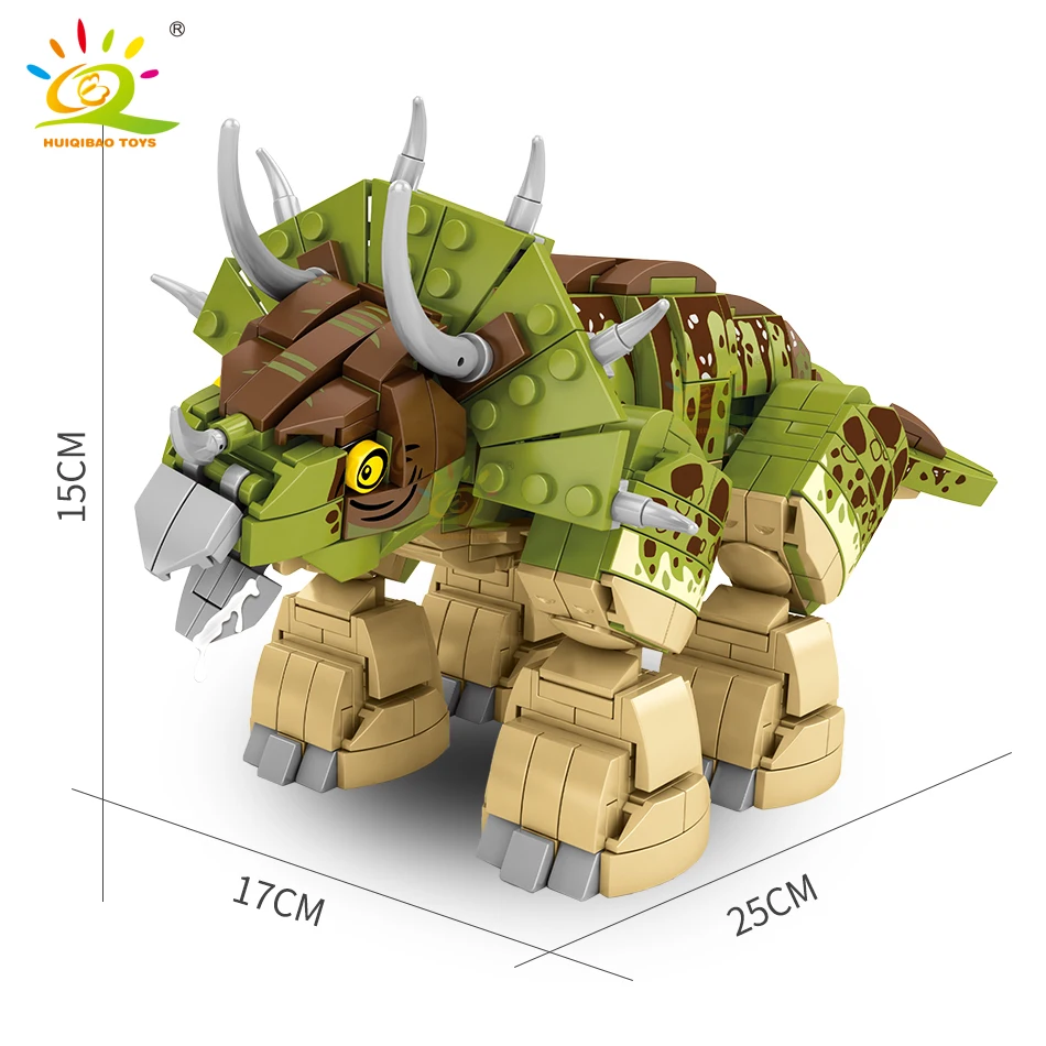 HUIQIBAO 735pcs Jurassic Dinosaur Triceratops World Park Model Building Blocks City Motorcycle with Figures Bricks Children Toys