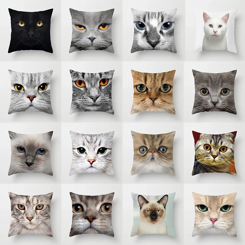 

Hot Sale Cute Cat/Kitty Print Cushion Covers Modern Polyester Pet Pillow Cover Livingroom Bedroom Decor Sofa Seats Throw Pillows