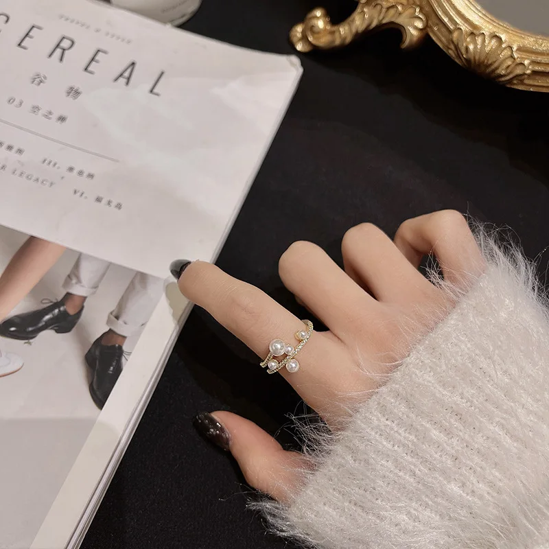 Opening Ring Finger Ring Jewelry Accessories Geometric irregular metal design Luxury pearl Open ring women European Trend jewelry girl gift accessory