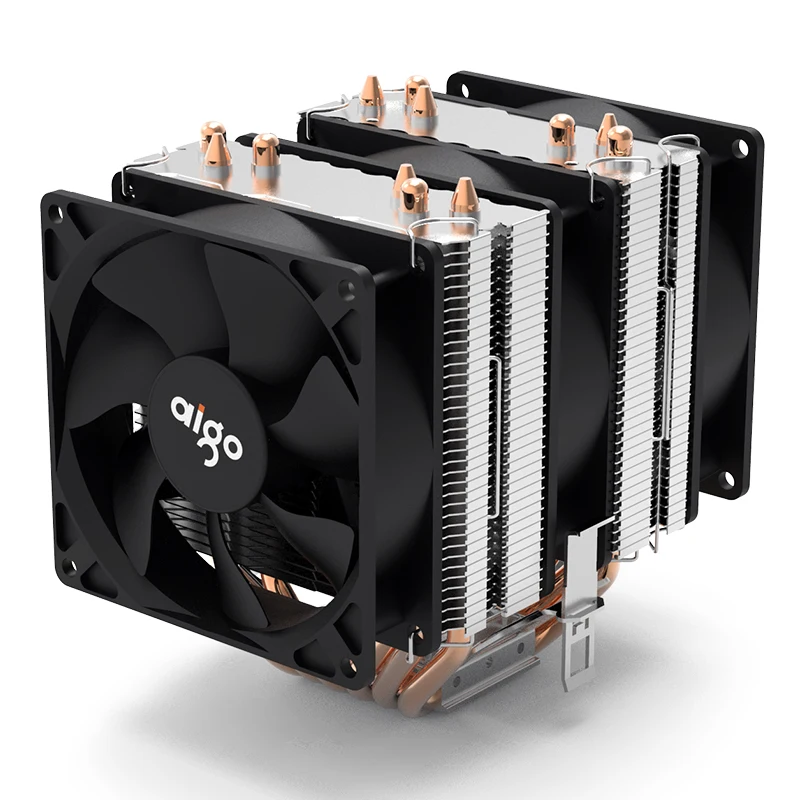 Aigo Gale Torre Dupla Heatpipes Rgb Cpu Cooler pc Radiador de Refrigeração 4pin Pwm 90 mm Ventilador Intel 1150 1155 1156 1366 Am2 Am3 Am4 Amd Ventiladores e resfriadores - Imagem 2