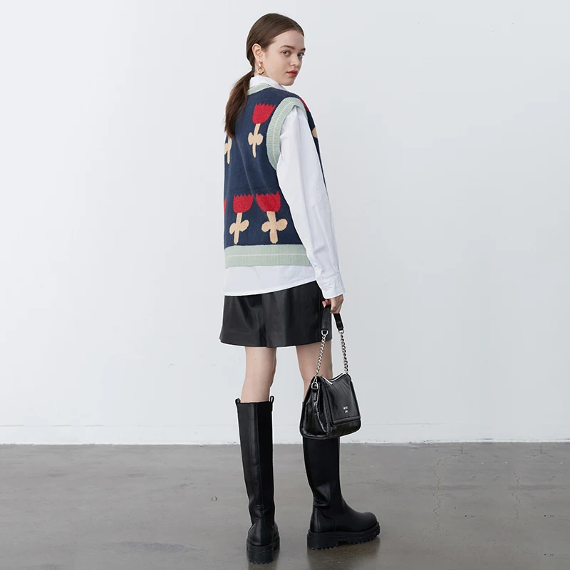[EAM] Navy Big Size Knitting Sweater Loose Fit