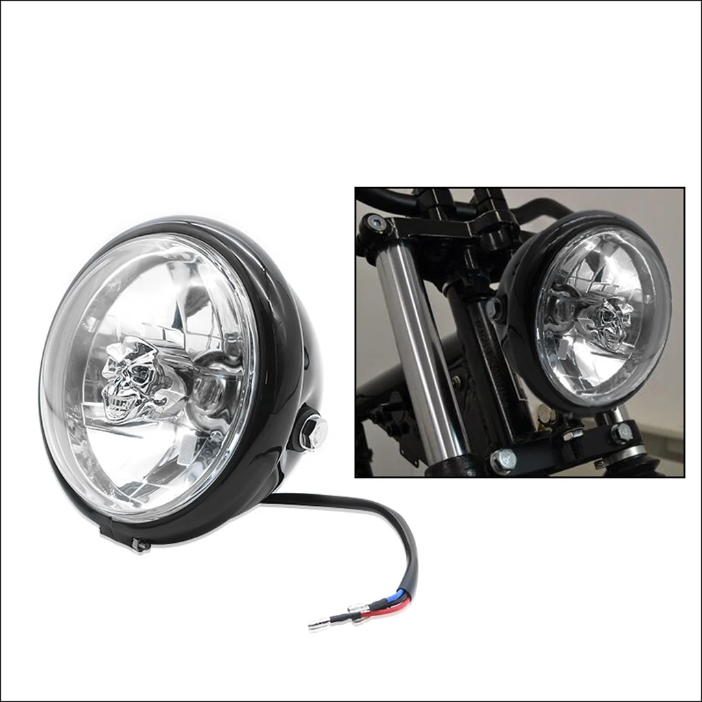 Motorcycle Headlight 5.9inch Round Retro Front Lamp Repalcement for Harley CG125 Motorbike - Silver