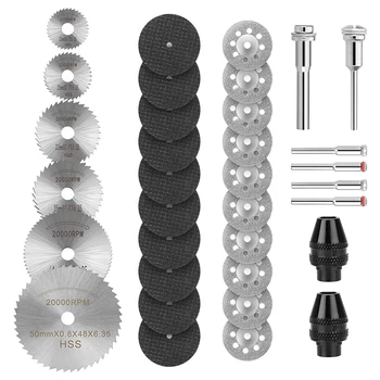 

34Pcs Rotary Tool Mini Cutting Discs Sets,Cutting Wheel Set,HSS Wood Cutting Saw Blade Discs,Diamond Cutting Discs Wheel