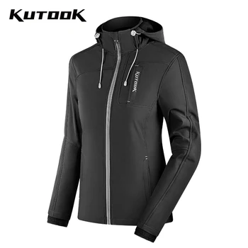 

KUTOOK Women Windbreaker Soft Shell Jacket Thermal Windproof Waterproof Hiking Sports Wear Climbing Running Coat Detachable Hood