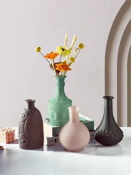 

Creative glass vase simple frosted relief dried flower vase home decoration glass vase desktop flower arrangement decorative