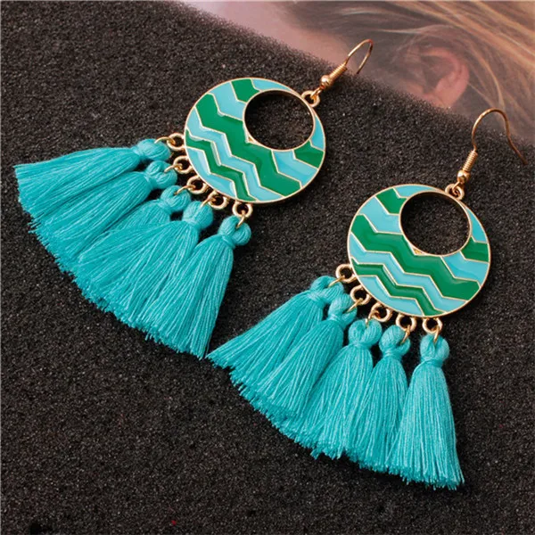 New Новая Мода Boho кисточкой винтажные эффектные Висячие серьги для женщин черный красный желтый большие висячие бахромы сережки ювелирные изделия подарок - Окраска металла: New