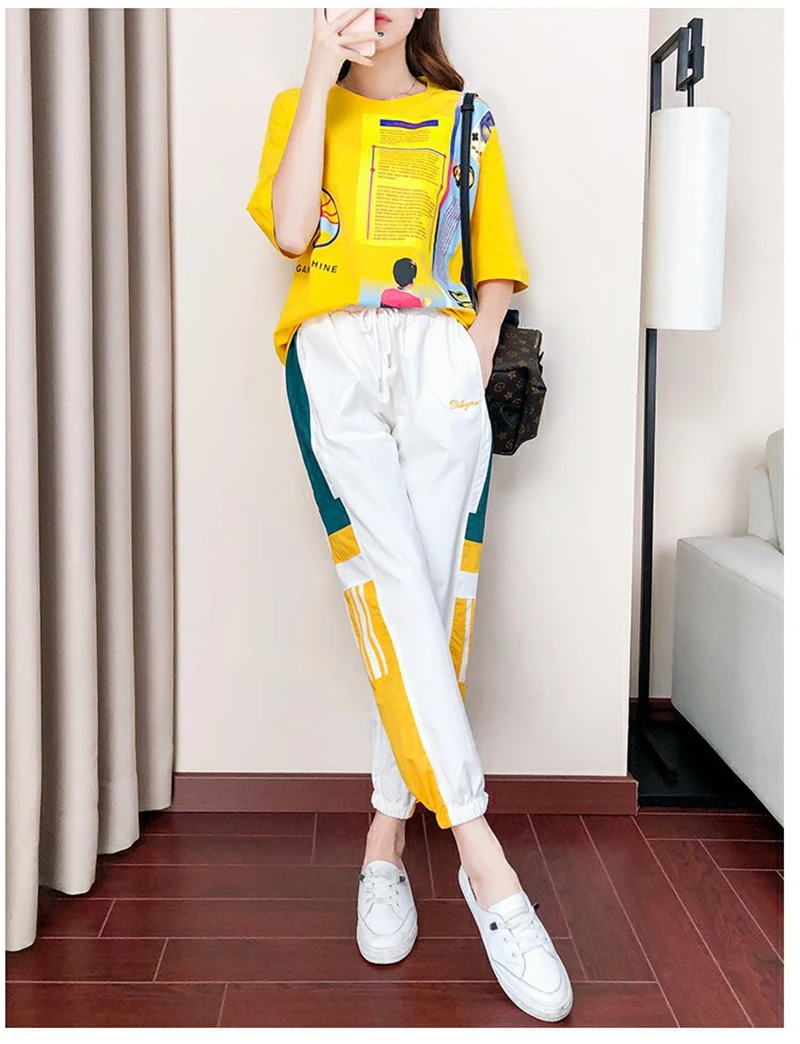 Russia Hot Summer New Kpop Casual 2 Piece Set Women T-shirt Top + Harlan Pants Fashion Trend Tracksuit Women Two Piece Outfits tie dye tracksuit set